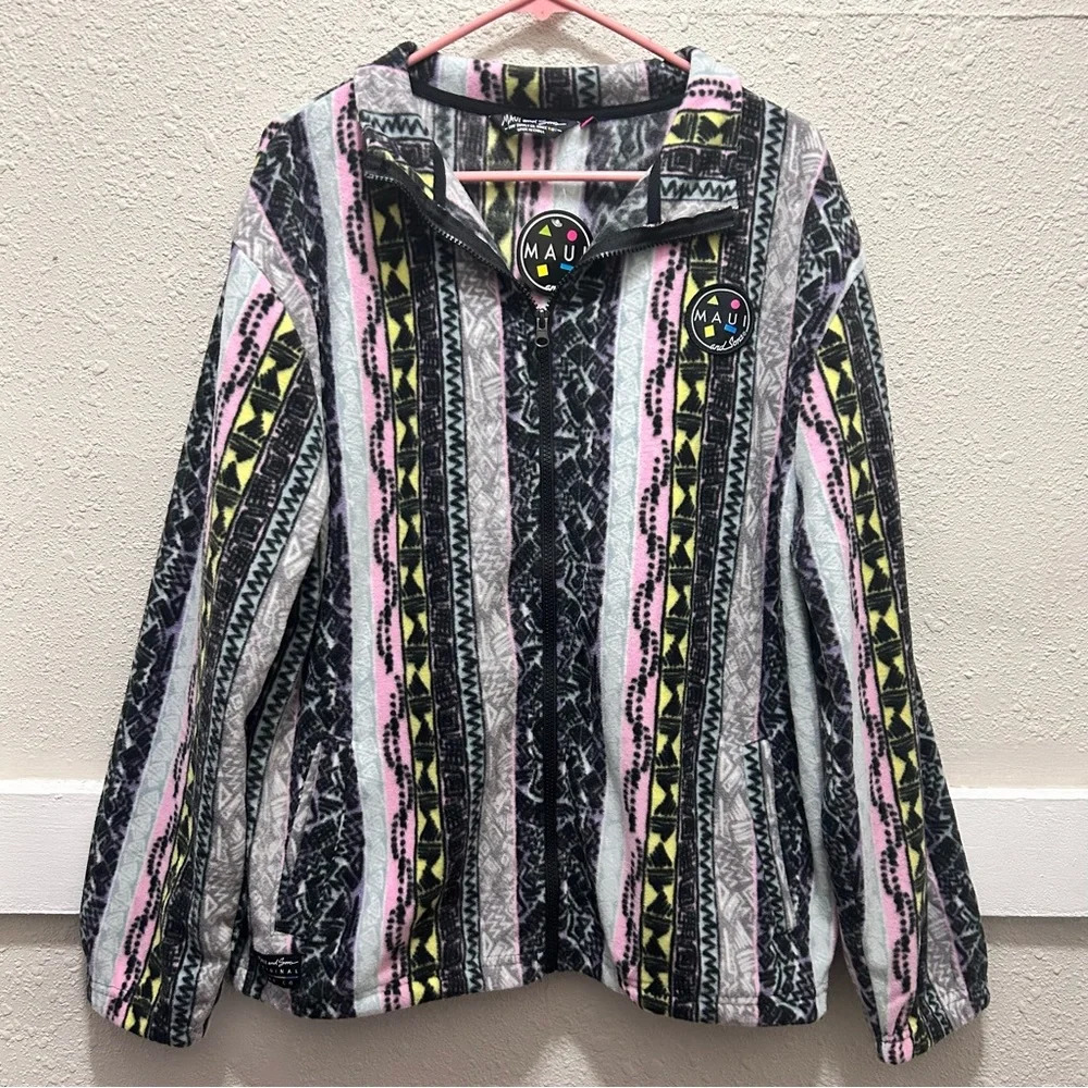Maui and Sons Multi Color Zip-Up Fleece Sweatshirt NWT